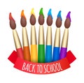 Set of rainbow brushes to paint and ribbon back to school