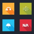 Set Rainbow with clouds, Wind, Sunset and Not applicable icon. Vector