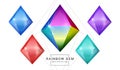 Set of rainbow color fantasy jewelry gems, polygon shape stone for game Royalty Free Stock Photo