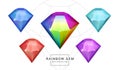 Set of rainbow color fantasy jewelry gems, polygon shape stone for game Royalty Free Stock Photo