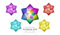 Set of rainbow color fantasy jewelry gems, star flower polygon shape stone for game