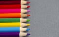 Set of Rainbow Colored Pencils on a Gray Background Royalty Free Stock Photo