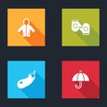 Set Raincoat, Christmas mitten, Eggplant and Umbrella icon. Vector Royalty Free Stock Photo