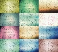 Set of raindrops on glass, several color, abstract background