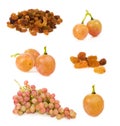 Set of raisins and grapes over white Royalty Free Stock Photo