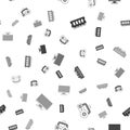 Set RAM, random access memory, Web camera, and Computer monitor screen on seamless pattern. Vector Royalty Free Stock Photo