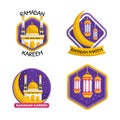 Set of Ramadan Kareem cartoon badges and labels in flat style.