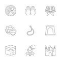 Set of 9 Ramadan line vector icons isolated on white background