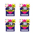 Ramadan Kareem Sticker discount, label percent, price sale banner knob badge tape set, vector design