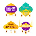 Set of Ramadan Super Sale Design Vector Template. Flat Design Element for Sticker, Badge, Logo, Banner, Flyer. with Mosque, Moon Royalty Free Stock Photo