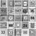 Set of random house numbers, black and white Royalty Free Stock Photo