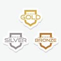 Set of rank emblems. Gold, silver, bronze sticker Royalty Free Stock Photo