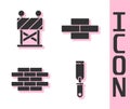 Set Rasp metal file, Road barrier, Bricks and Bricks icon. Vector Royalty Free Stock Photo