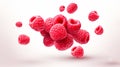 Set of raspberry floating isolated on white background, transparent background generative ai Royalty Free Stock Photo