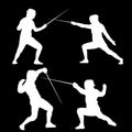 A set of raster silhouettes of people that are engaged in sports fencing Royalty Free Stock Photo