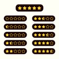 Set of rating gold stars on a black background. Feedback rating. Five gold stars. Infographic elements for website or application