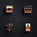 Set Rating movie, Movie clapper, No smoking and Backstage icon with long shadow. Vector