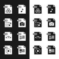 Set RAW file document, M3U, 3DS, MP3, PHP, DOC, PDF and GIF icon. Vector Royalty Free Stock Photo
