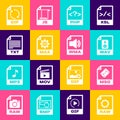 Set RAW file document, MSG, WAV, PHP, MAX and TXT icon. Vector Royalty Free Stock Photo