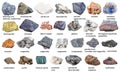 Set from raw minerals and ores with names isolated Royalty Free Stock Photo