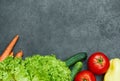 Set of Raw organic vegetables with fresh ingredients for healthily cooking on black  background, top view, banner Royalty Free Stock Photo