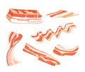 Set of Raw or Smoked Bacon Strips, Thin Fatty Slices of Pork Rashers, Meat Delicious Food Isolated on White Background Royalty Free Stock Photo