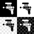 Set Ray gun icon isolated on black and white, transparent background. Laser weapon. Space blaster. Vector