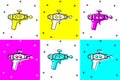 Set Ray gun icon isolated on color background. Laser weapon. Space blaster. Vector