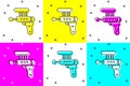 Set Ray gun icon isolated on color background. Laser weapon. Space blaster. Vector