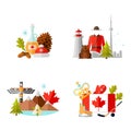 Set of ready-made composition on the theme of traveling to Canada. Vector