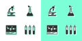 Set Reagent bottle, Microscope, Chemical formula and Plant breeding icon. Vector