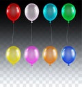 Set of real colorful transparent helium balloons vector