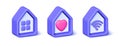 Set of real estate and homes in 3d style vector icons. Cartoon home set for concept design. Smart home, contact and