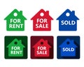 Set of real estate house icon red green and blue houses with tex