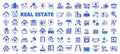 Set of Real estate icons in line design. House, key, realtor, construction, building, location, contract, mortgage