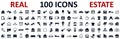 Set 100 Real Estate icons. Realty, property, mortgage, home loan, houses and more, collection real estate sign - vector