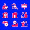 Set Real estate, Rising cost of housing, Trash can, Garbage bag, Donation food, No house, and Volunteer icon. Vector Royalty Free Stock Photo