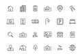 Set of 24 Real Estate web icons in line style. Rent, building, agent, house, auction, realtor. Vector illustration. Royalty Free Stock Photo