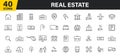 Set of 40 Real Estate web icons in line style. Rent, building, agent, house, auction, realtor. Vector illustration Royalty Free Stock Photo