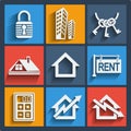 Set of 9 real estate web and mobile icons. Vector. Royalty Free Stock Photo