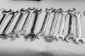 Set of real used stainless spanners Royalty Free Stock Photo
