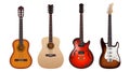 Set of realistic acoustic and electric guitars. Classic and modern string music instruments icon Royalty Free Stock Photo