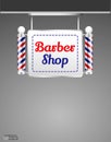 Set of realistic barber shop signboard isolated, or vintage fashioned glass barber shop poles or strip vintage barbershop sign.