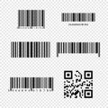 Set of realistic barcode icons isolated on transparent background. Bar code icons Royalty Free Stock Photo