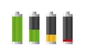 Set of realistic batteries charge. Charge level indicators