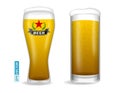 Set of realistic beer glasses isolated or vertical close up beer full glass with bubble.