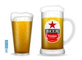 Set of realistic beer glasses isolated or vertical close up beer full glass with bubble.