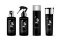 Set of realistic black package luxury cosmetic product. Spray, dispenser set.