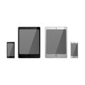 Set of realistic black and white electronic technology devices with empty screen. tablet, mobile phone, smartphone modern digital Royalty Free Stock Photo