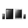 Set of realistic black and white electronic technology devices with empty screen. tablet, mobile phone, smartphone modern digital Royalty Free Stock Photo